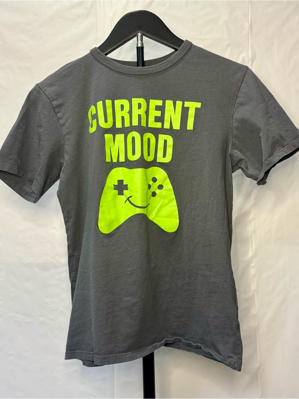 Place Gray Tee with Neon Green 'Current Mood' Gamer Graphic